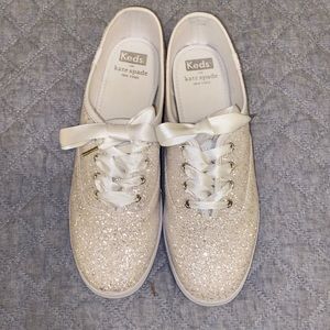 Brand New Keds by Kate Spade White Glitter Tennis Shoes